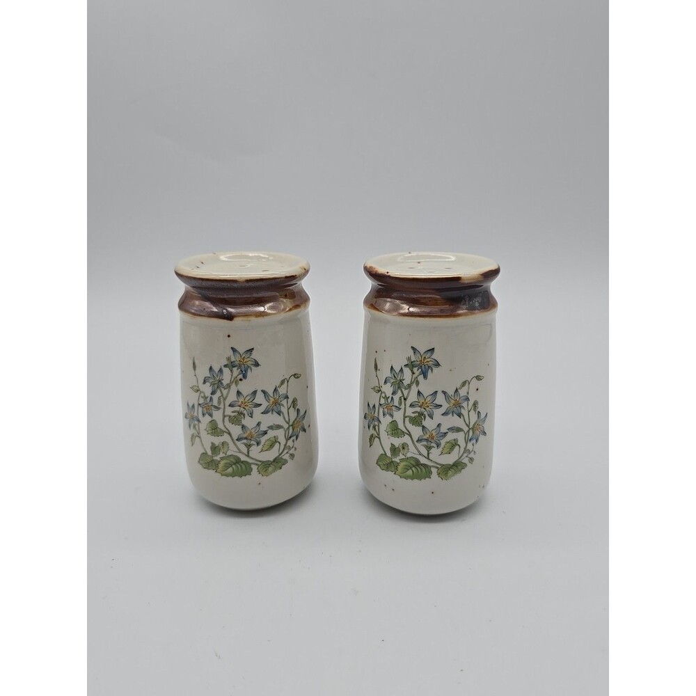 Vintage Stoneware Salt & Pepper Shakers Floral Pattern 1970's Retro